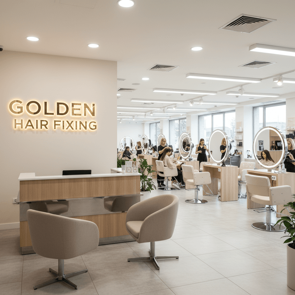 Golden Hair Fixing salon interior and styling stations