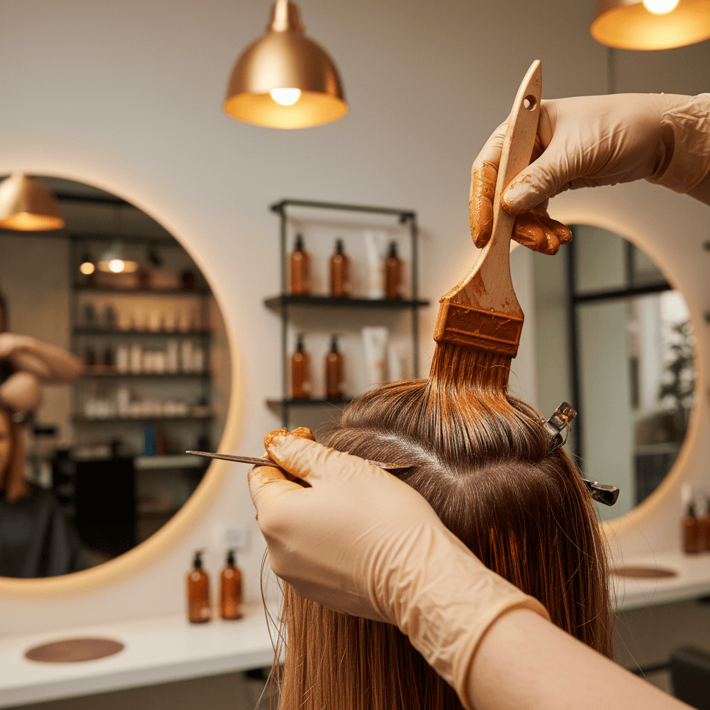 Stylist applying professional hair color treatment